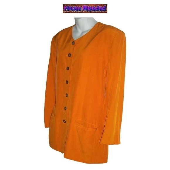 Vintage Adrienne Vittadini Blazer Orange Yellow Iridescent Streetwear Artsy 80’s - Picture 4 of 11